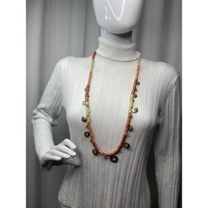 Chico's beaded necklace with charms disks pinks natural neutral costume jewelry